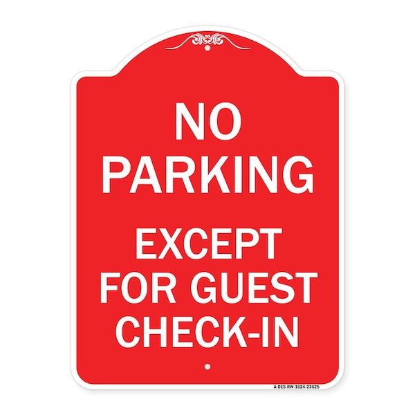 Signmission No Parking Except for Guest Check-In, Red & White Aluminum Sign, 24" L, 18" H, RW-1824-23625 A-DES-RW-1824-23625 - main
